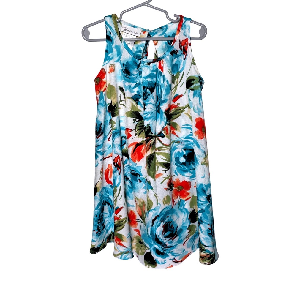 Bonnie Jean Girls Size 5 Floral Dress Blue Orange Watercolor A-Line Sleeveless